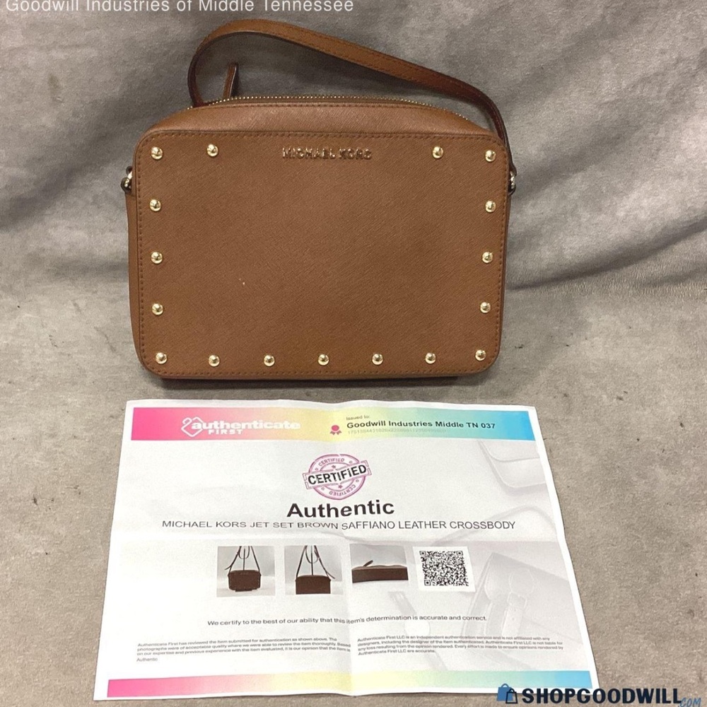 Michael Kors Sandrine Leather Studded Saffiano Crossbody Bag